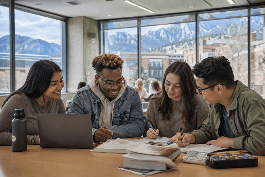 Colorado college students studying together