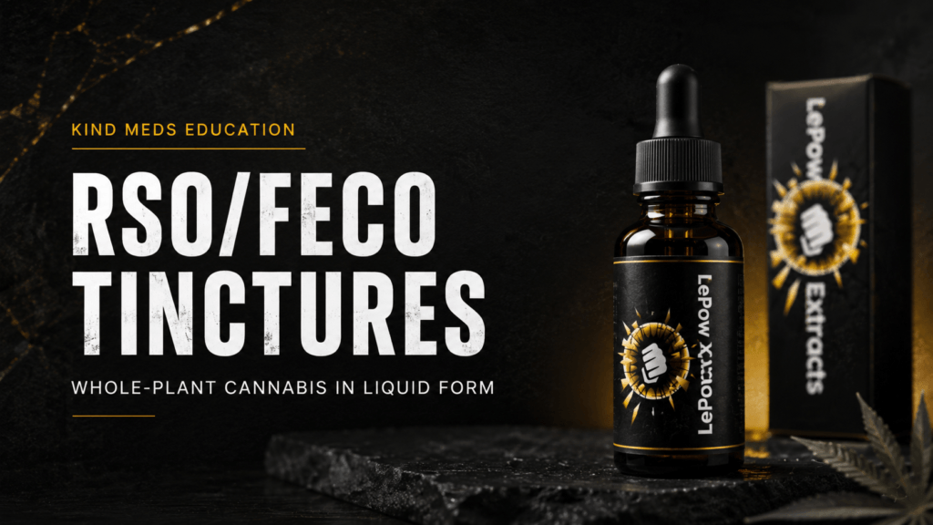 RSO FECO tincture in amber dropper bottle by LePow Extracts